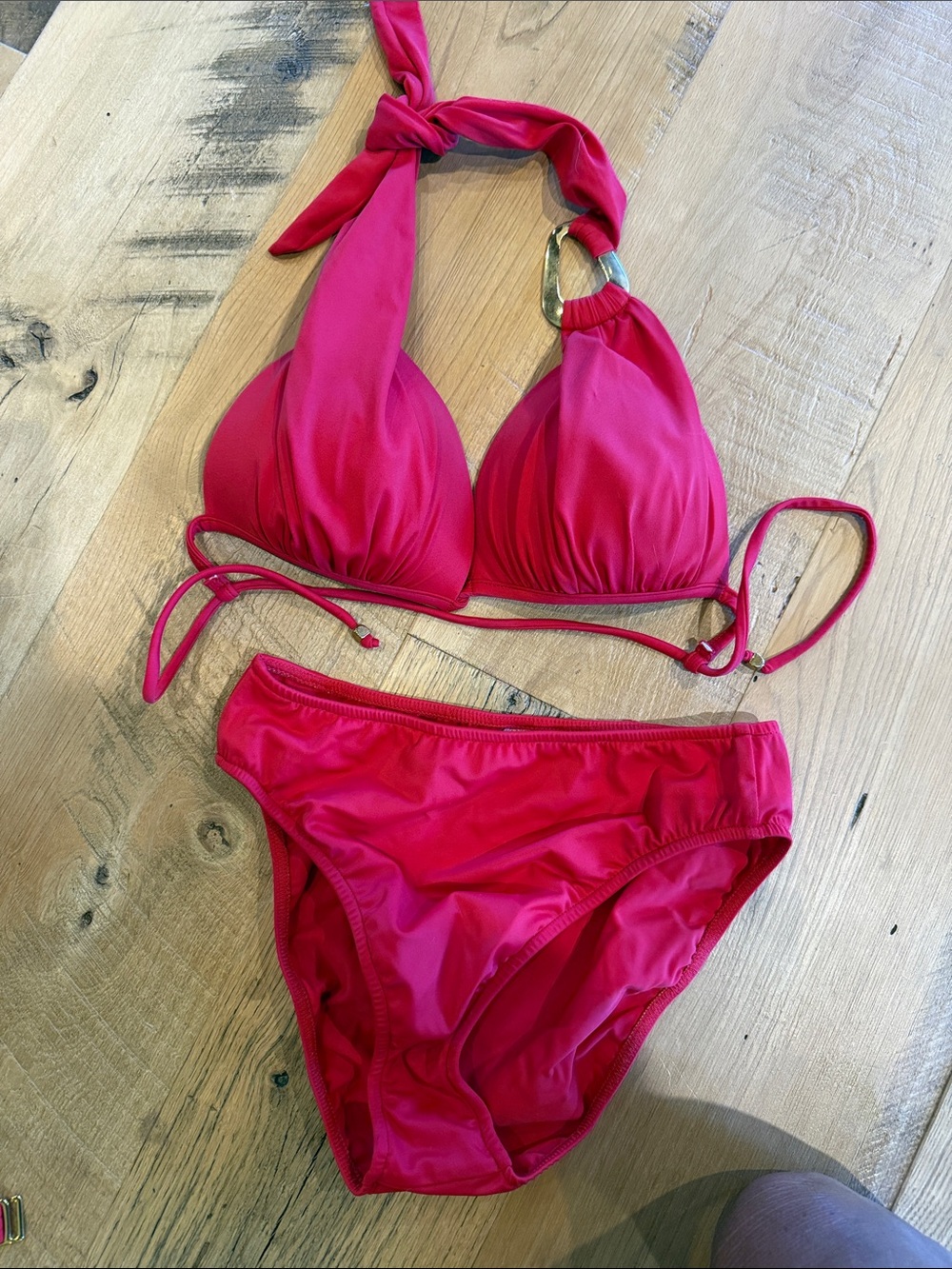 VENUS red Halter Bikini Set with Gold Ring 8 bottom size D cup vacation beach